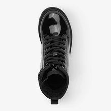 Load image into Gallery viewer, Black Patent Next Warm Lined Lace-Up Boots (Older Girls)