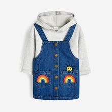 Load image into Gallery viewer, Denim Rainbow Pinafore, Hoodie And Tights Set (3mths-6yrs) - Allsport