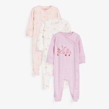 Load image into Gallery viewer, Pink 3 Pack Floral Bunny Sleepsuits (0mths-18mths) - Allsport