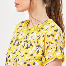 Load image into Gallery viewer, Yellow Floral Print Bubble Hem T-Shirt - Allsport