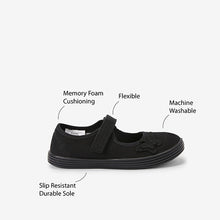 Load image into Gallery viewer, Black Butterfly Embroidered Plimsolls (Older Girls)