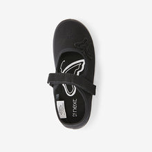 Load image into Gallery viewer, Black Butterfly Embroidered Plimsolls (Older Girls)