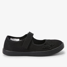 Load image into Gallery viewer, Black Butterfly Embroidered Plimsolls (Older) - Allsport