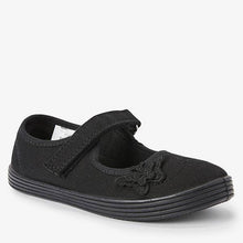 Load image into Gallery viewer, Black Butterfly Embroidered Plimsolls (Older) - Allsport