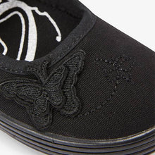 Load image into Gallery viewer, Black Butterfly Embroidered Plimsolls (Older) - Allsport