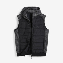 Load image into Gallery viewer, Black Hybrid Hooded Gilet With Adjustable Hood - Allsport
