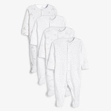 Load image into Gallery viewer, White 4 Pack Delicate Multi Print Sleepsuits (0-12mths) - Allsport