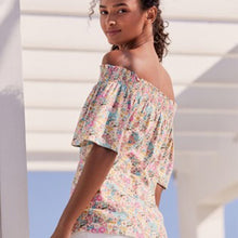 Load image into Gallery viewer, Floral Flute Sleeve Top With Linen - Allsport