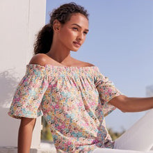 Load image into Gallery viewer, Floral Flute Sleeve Top With Linen - Allsport