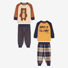 Load image into Gallery viewer, Navy Bear 2 Pack Check Pyjamas (9mths-5yrs)
