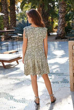 Load image into Gallery viewer, Green Ditsy V-Neck Frill Sleeve Dress - Allsport