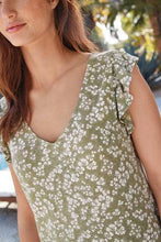 Load image into Gallery viewer, Green Ditsy V-Neck Frill Sleeve Dress - Allsport