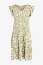 Load image into Gallery viewer, Green Ditsy V-Neck Frill Sleeve Dress - Allsport