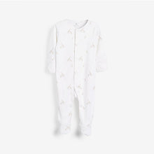 Load image into Gallery viewer, White Cotton Giraffe Sleepsuit, Bodysuit, Bib & Hat Set (0-6mths) - Allsport