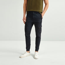 Load image into Gallery viewer, Navy Blue Slim Fit Stretch Utility Trousers