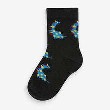 Load image into Gallery viewer, 7 Pack Black Dino Cotton Rich Socks (Younger Boys)
