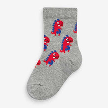 Load image into Gallery viewer, 7 Pack Black Dino Cotton Rich Socks (Younger Boys)