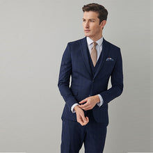 Load image into Gallery viewer, Navy Slim Fit Motion Flex Check Suit: Jacket