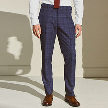 Load image into Gallery viewer, Blue Textured Check Slim Fit Suit: Trousers