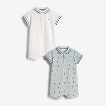 Load image into Gallery viewer, White/Blue Baby 2 Pack Rompers (0mths-18mths)