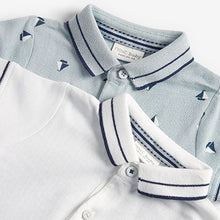 Load image into Gallery viewer, White/Blue Baby 2 Pack Rompers (0mths-18mths)