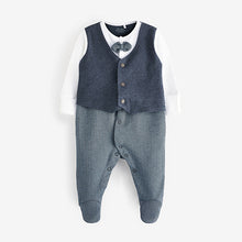 Load image into Gallery viewer, Navy Blue Waistcoat Smart Single Sleepsuit (0-18mths)
