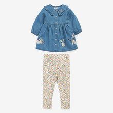 Load image into Gallery viewer, Denim Bunny Appliqué Dress And Leggings Set (3mths-6yrs)