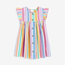 Load image into Gallery viewer, Rainbow Stripe Frill Sleeve Cotton Dress (3mths-6yrs)