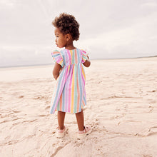 Load image into Gallery viewer, Rainbow Stripe Frill Sleeve Cotton Dress (3mths-6yrs)