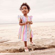 Load image into Gallery viewer, Rainbow Stripe Frill Sleeve Cotton Dress (3mths-6yrs)