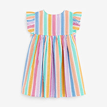 Load image into Gallery viewer, Rainbow Stripe Frill Sleeve Cotton Dress (3mths-6yrs)