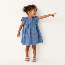 Load image into Gallery viewer, Blue Denim Frill Sleeve Cotton Dress (3mths-6yrs)