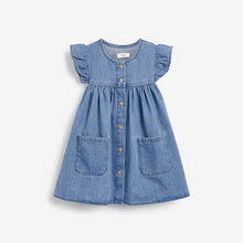 Load image into Gallery viewer, Blue Denim Frill Sleeve Cotton Dress (3mths-6yrs)