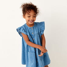 Load image into Gallery viewer, Blue Denim Frill Sleeve Cotton Dress (3mths-6yrs)