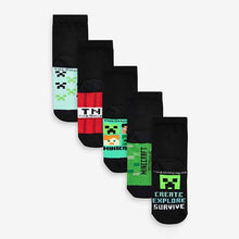 Load image into Gallery viewer, Minecraft Black 5 Pack Cotton Rich Socks (Older Boys)