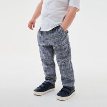 Load image into Gallery viewer, Blue Pull-On Check Trousers (3mths-5yrs)