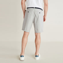 Load image into Gallery viewer, Grey Straight Fit Belted Chino Shorts With Stretch