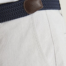 Load image into Gallery viewer, Grey Straight Fit Belted Chino Shorts With Stretch