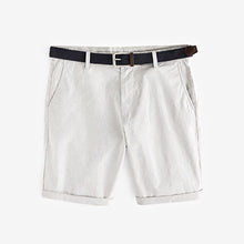 Load image into Gallery viewer, Grey Straight Fit Belted Chino Shorts With Stretch