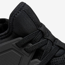 Load image into Gallery viewer, Black Mesh Elastic Lace Trainers (Older Boys)