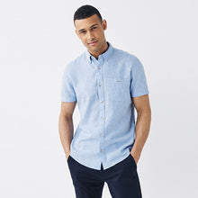 Load image into Gallery viewer, Light Blue Cotton Linen Blend Short Sleeve Shirt