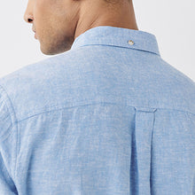 Load image into Gallery viewer, Light Blue Cotton Linen Blend Short Sleeve Shirt