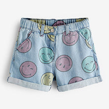 Load image into Gallery viewer, Smiley World Licence Print Mom Denim Shorts (3-12yrs)