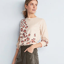 Load image into Gallery viewer, Ecru Cream Animal Print Long Sleeve Cosy Lightweight Jumper