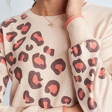 Load image into Gallery viewer, Ecru Cream Animal Print Long Sleeve Cosy Lightweight Jumper