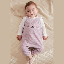Load image into Gallery viewer, Lilac Purple 2 Piece Baby Character Dungarees And Bodysuit Set (0mths-18mths)