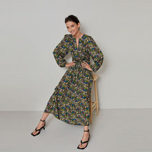 Load image into Gallery viewer, Multi Daisy Long Sleeve V-Neck Dress