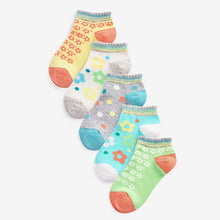 Load image into Gallery viewer, Green/Blue 5 Pack Cotton Rich Floral Trainer Socks (Older Girls)