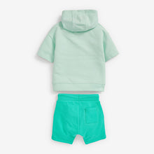 Load image into Gallery viewer, Mint Green Tonal Short Sleeve Hoodie And Shorts Set (3mths-5yrs)