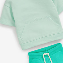 Load image into Gallery viewer, Mint Green Tonal Short Sleeve Hoodie And Shorts Set (3mths-5yrs)